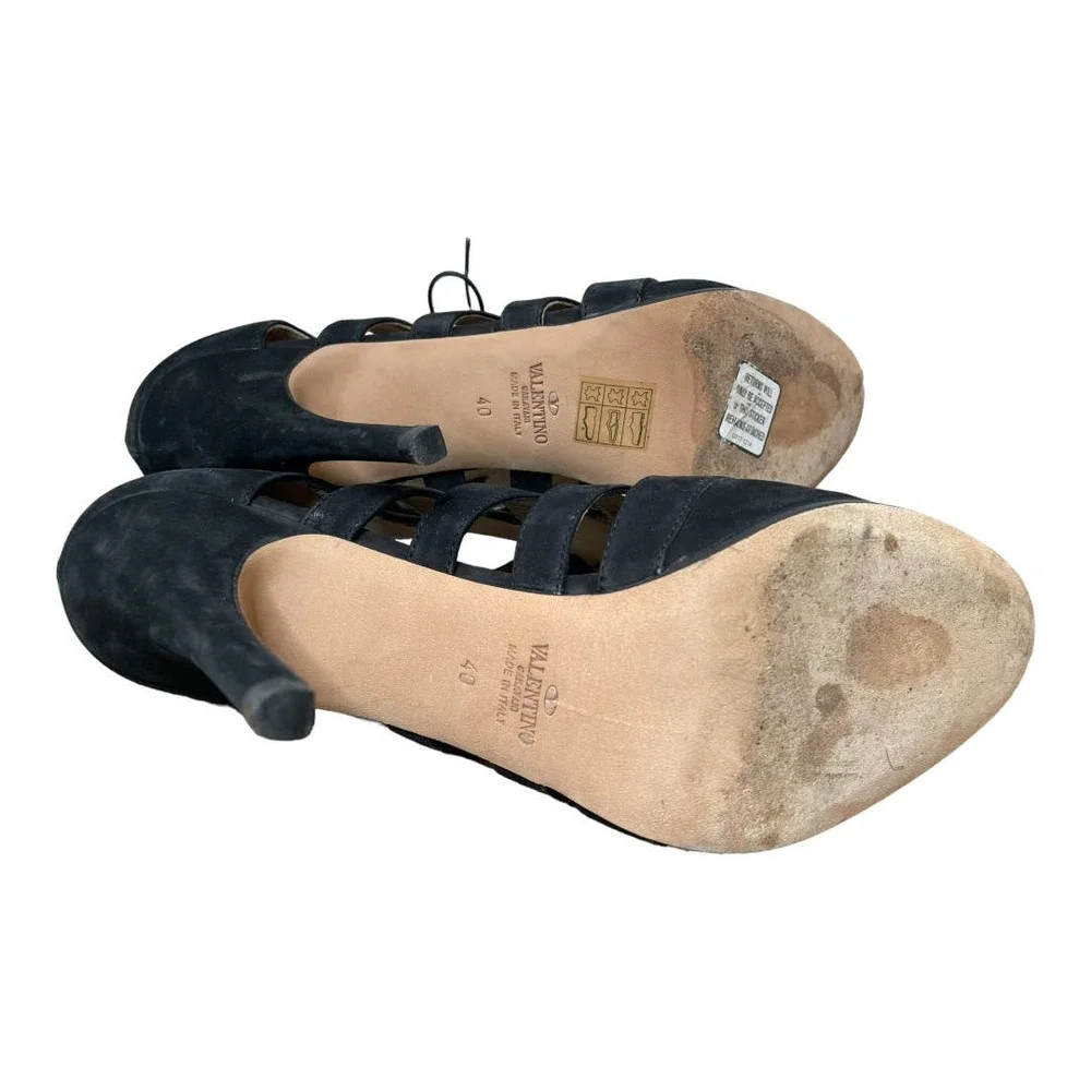 Valentino Black Suede Cutout Lace-Up  Booties 40 10 - Picture 6 of 7